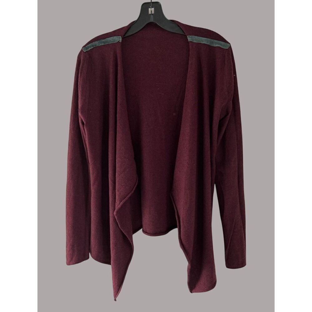 Zadig & Voltaire Wool Cashmere Cardigan Open Front High Low Burgundy Suede Detai